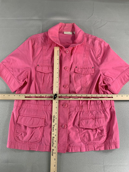 Chicos Jacket Womens 2 Short Sleeve Utility Safari Pockets Button Front Lightwei