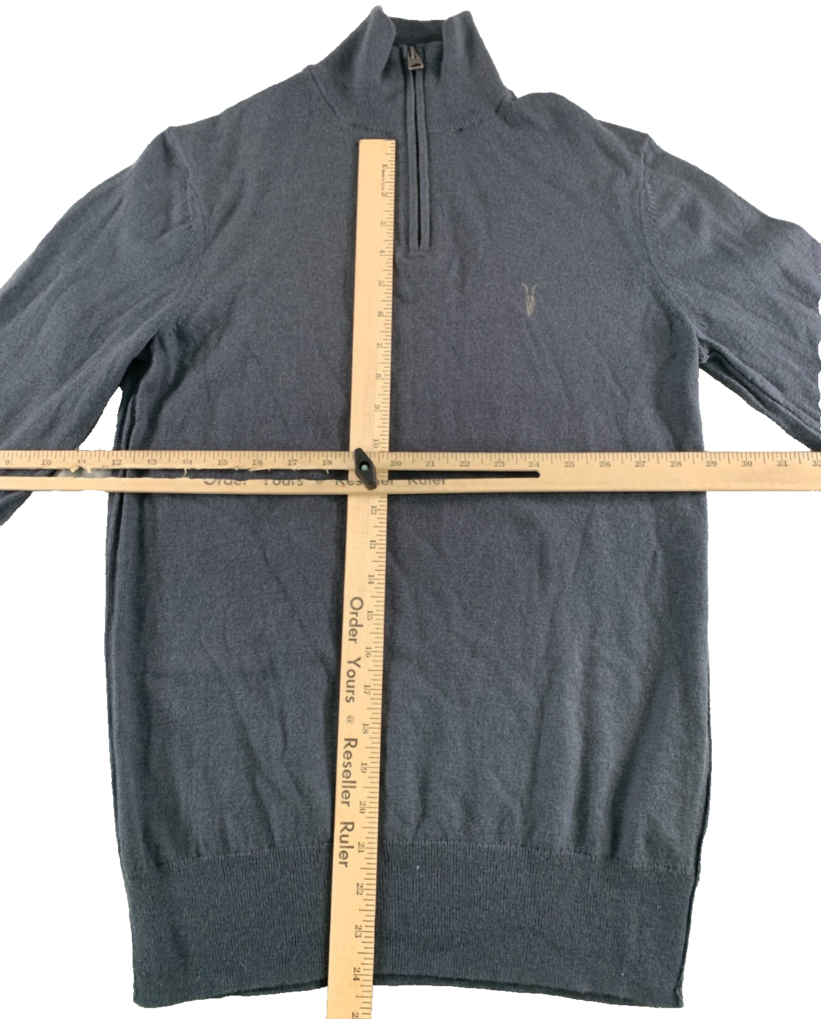AllSaints Kilburn Zip Funnel Neck Ramskull Sweater Men XS Gray Wool Blend MK112