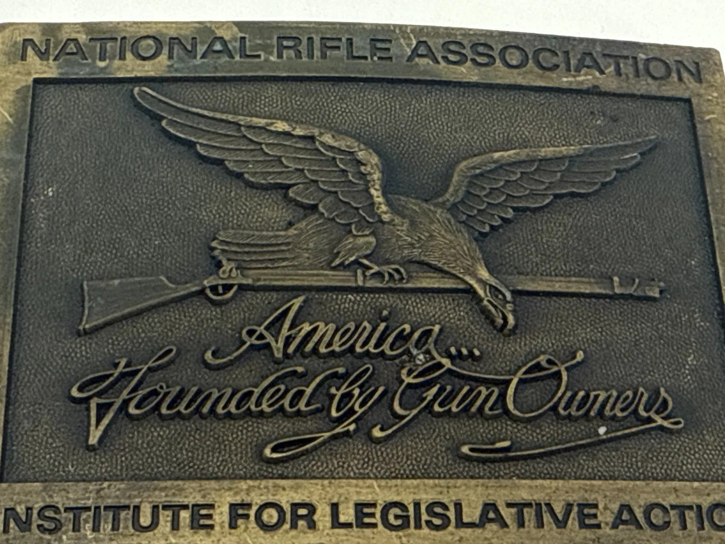 Vintage NRA Belt Buckle America Founded by Gun Owners Eagle Rifle Brass USA 1841