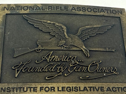 Vintage NRA Belt Buckle America Founded by Gun Owners Eagle Rifle Brass USA 1841