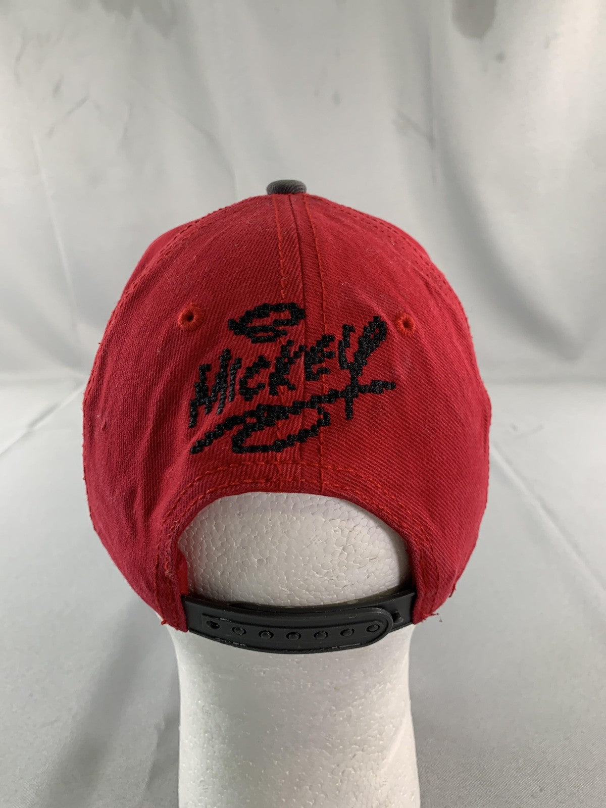 Mickey Mouse Hat Cap Snap Back Red Gray Pixel Embroidered Disney Parks Youth 100