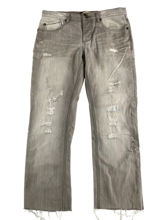 Cohesive & Co Jeans Mens 34x31 Gray Distressed Straight Leg Button Fly Raw Edge
