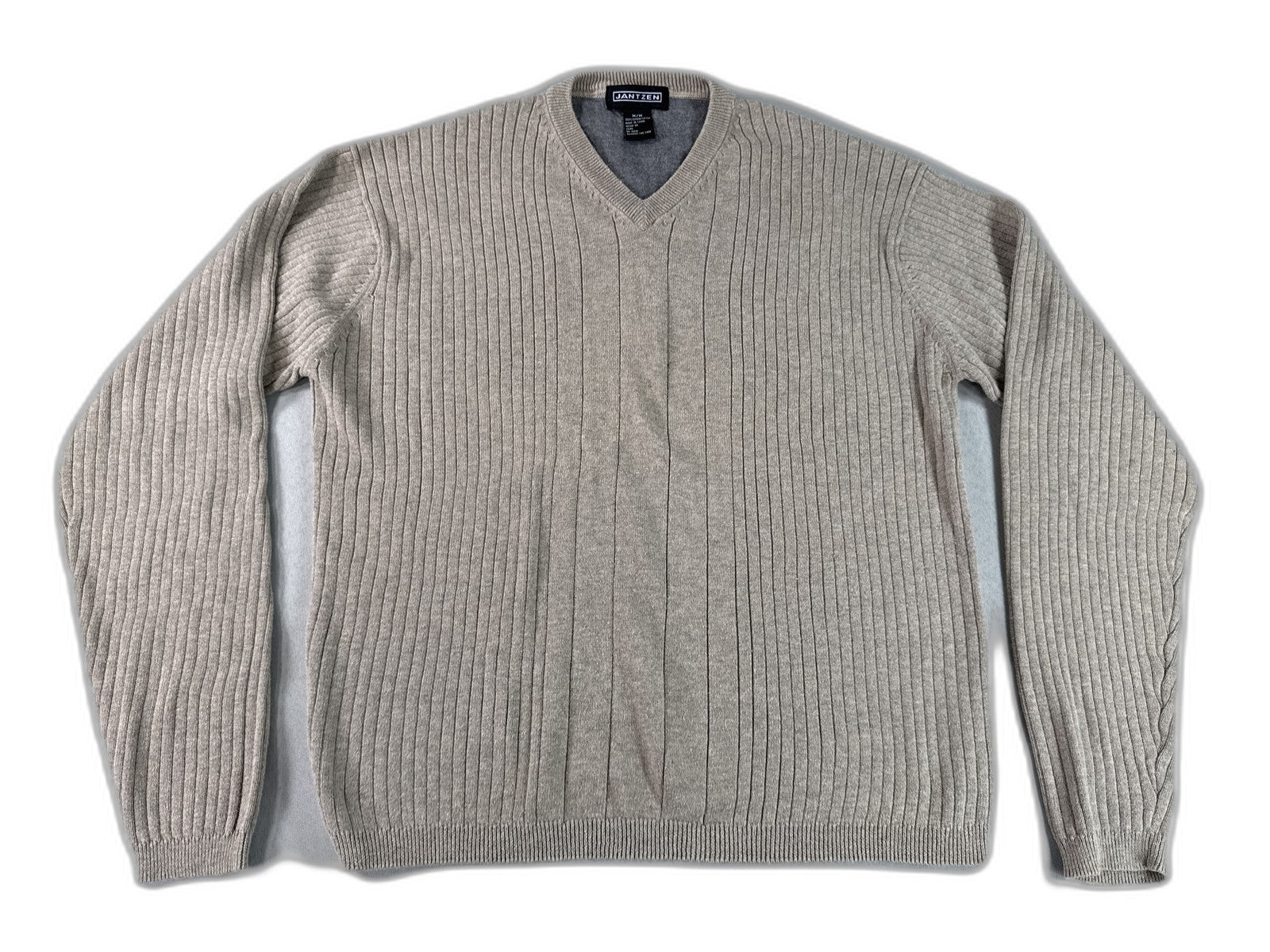 JANTZEN Ribbed V Sweater M M/M Beige 100% COMBED COTTON Regular Fit Long