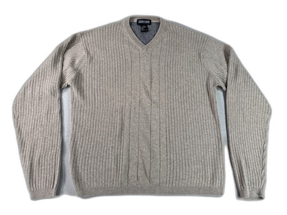 JANTZEN Ribbed V Sweater M M/M Beige 100% COMBED COTTON Regular Fit Long
