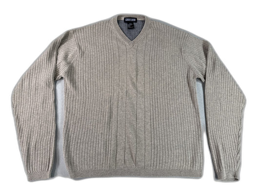 JANTZEN Ribbed V Sweater M M/M Beige 100% COMBED COTTON Regular Fit Long