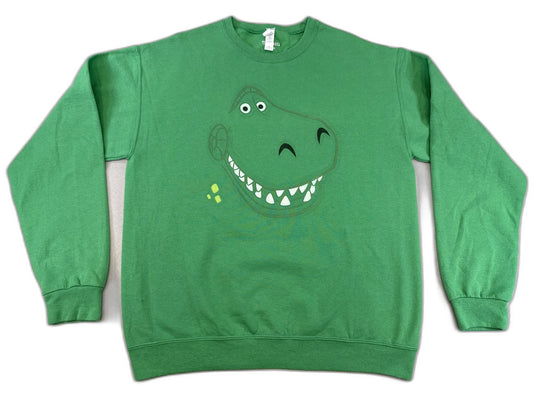 JERZEES Dinosaur Cartoon Sweatshirt M Green Cotton Polyester Pullover