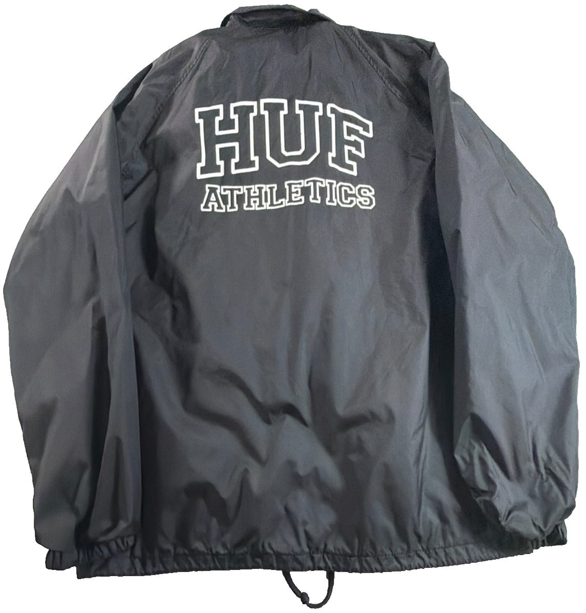 HUF Athletics Coaches Jacket Mens Small Black Nylon Windbreaker Snap Skate NWT
