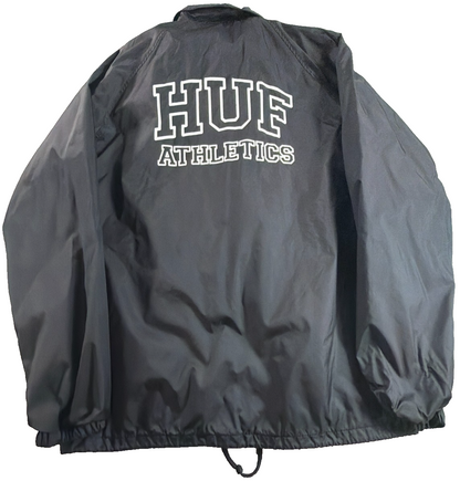 HUF Athletics Coaches Jacket Mens Small Black Nylon Windbreaker Snap Skate NWT