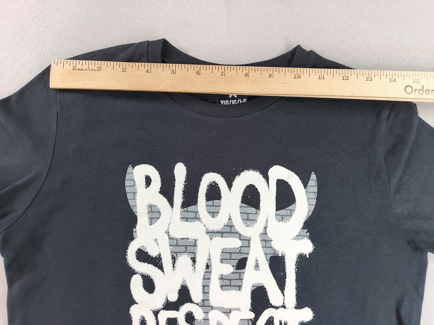 Under Armour Project Rock Blood Sweat Respect Graphic Tee YLG Youth Black Cotton