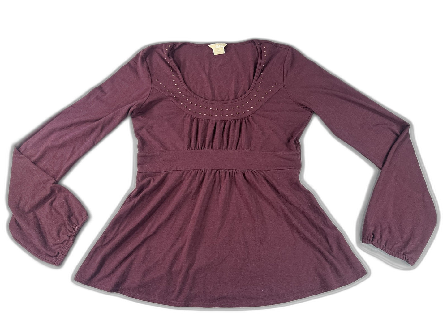 Michael Kors Long Sleeve Scoop Neck Stretch Top Womens M Burgundy Polyester Gold