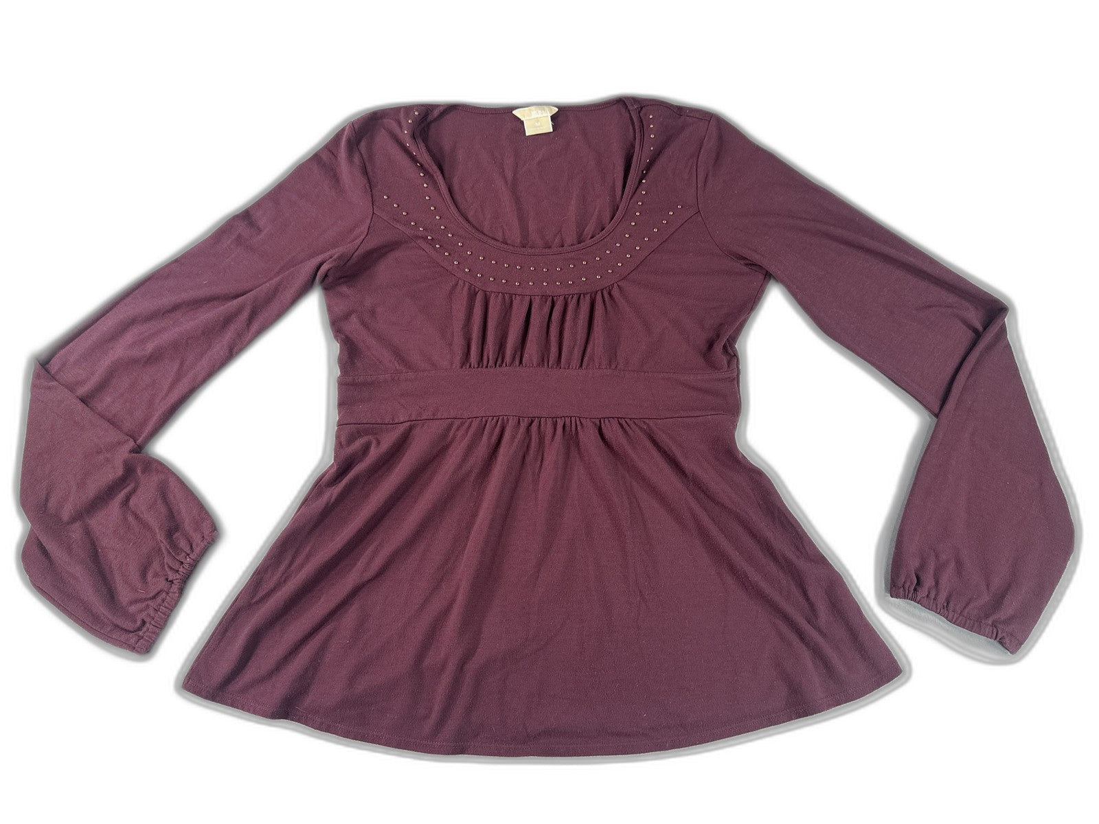 Michael Kors Long Sleeve Scoop Neck Stretch Top Womens M Burgundy Polyester Gold