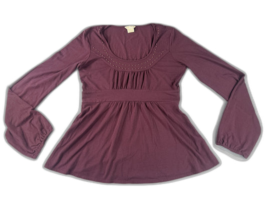 Michael Kors Long Sleeve Scoop Neck Stretch Top Womens M Burgundy Polyester Gold