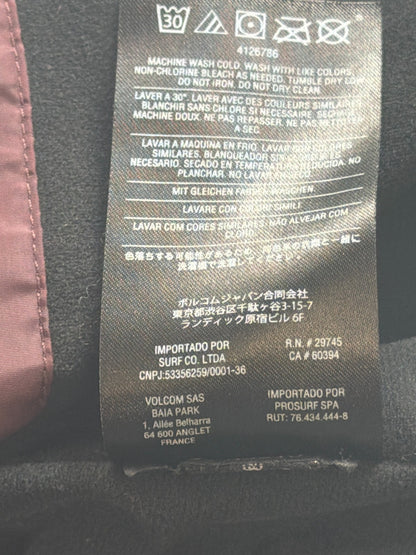 Volcom Coach Jacket Women Medium Maroon Script Logo Snap Windbreaker Water Resis