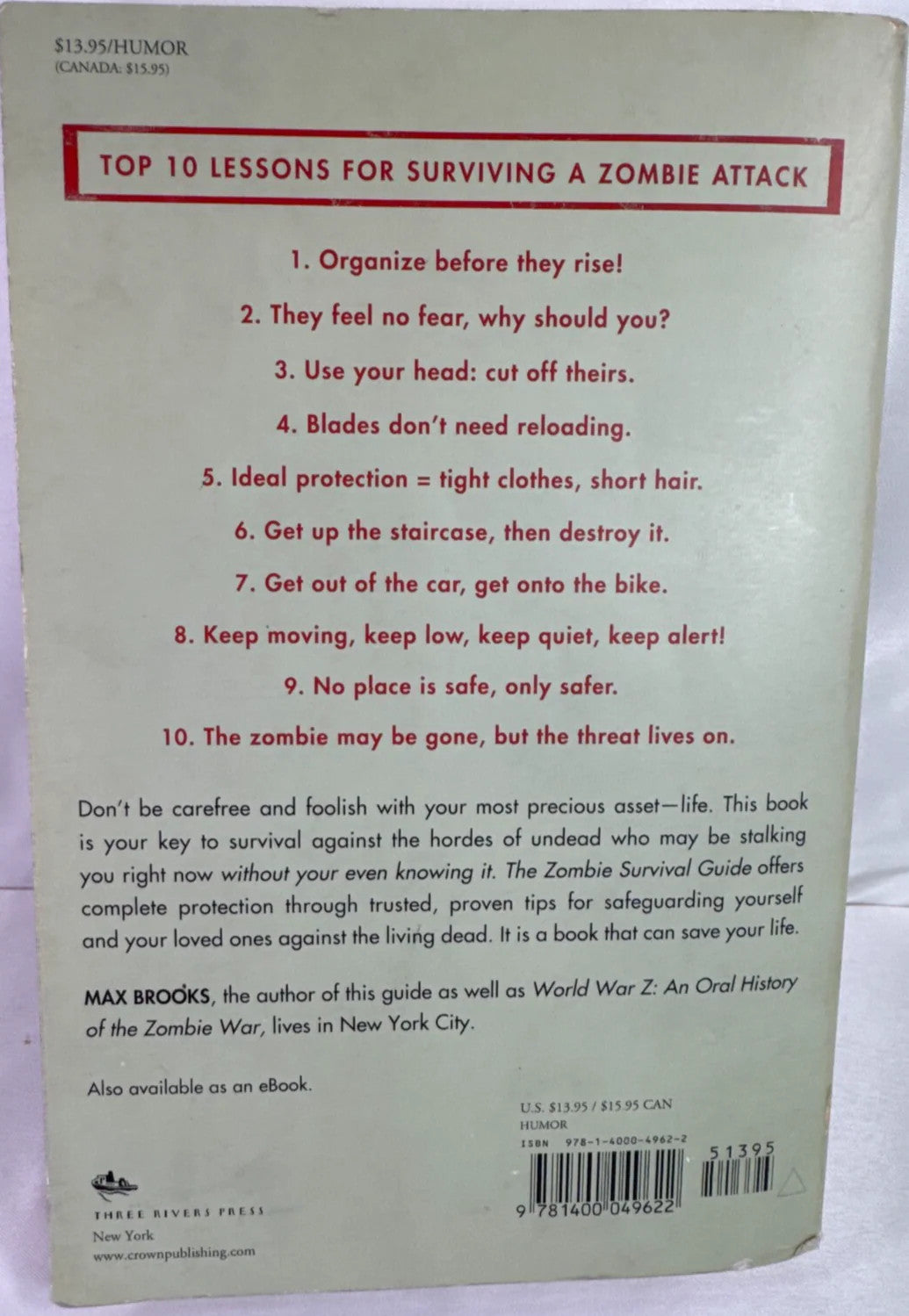 Zombie Survival Guide 1st Ed Max Brooks Paperback Book Complete Protection Tips