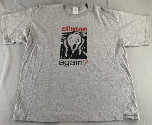 VTG Hilary Clinton Again Tee XL Gildan Gray Edvard Munch Scream Meme Graphic 139