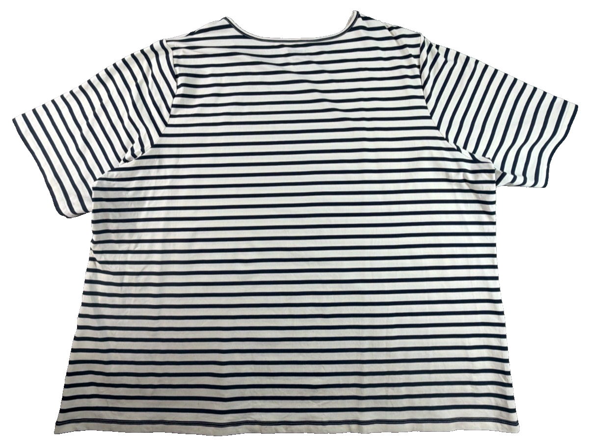 Lands End Striped Top Womens 2X Navy White Stretch Short Sleeve Casual Tee