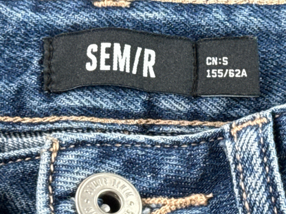 High Waist Wide Leg Jeans Womens S Baggy Frayed Hem Medium Wash Blue Denim SEMIR