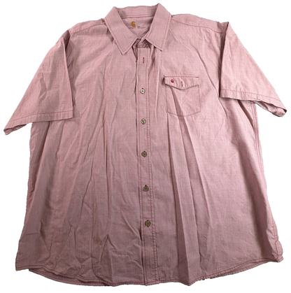 Carhartt Mens 2XL Pink Burgundy Chambray Short Sleeve