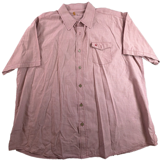 Carhartt Mens 2XL Pink Burgundy Chambray Short Sleeve