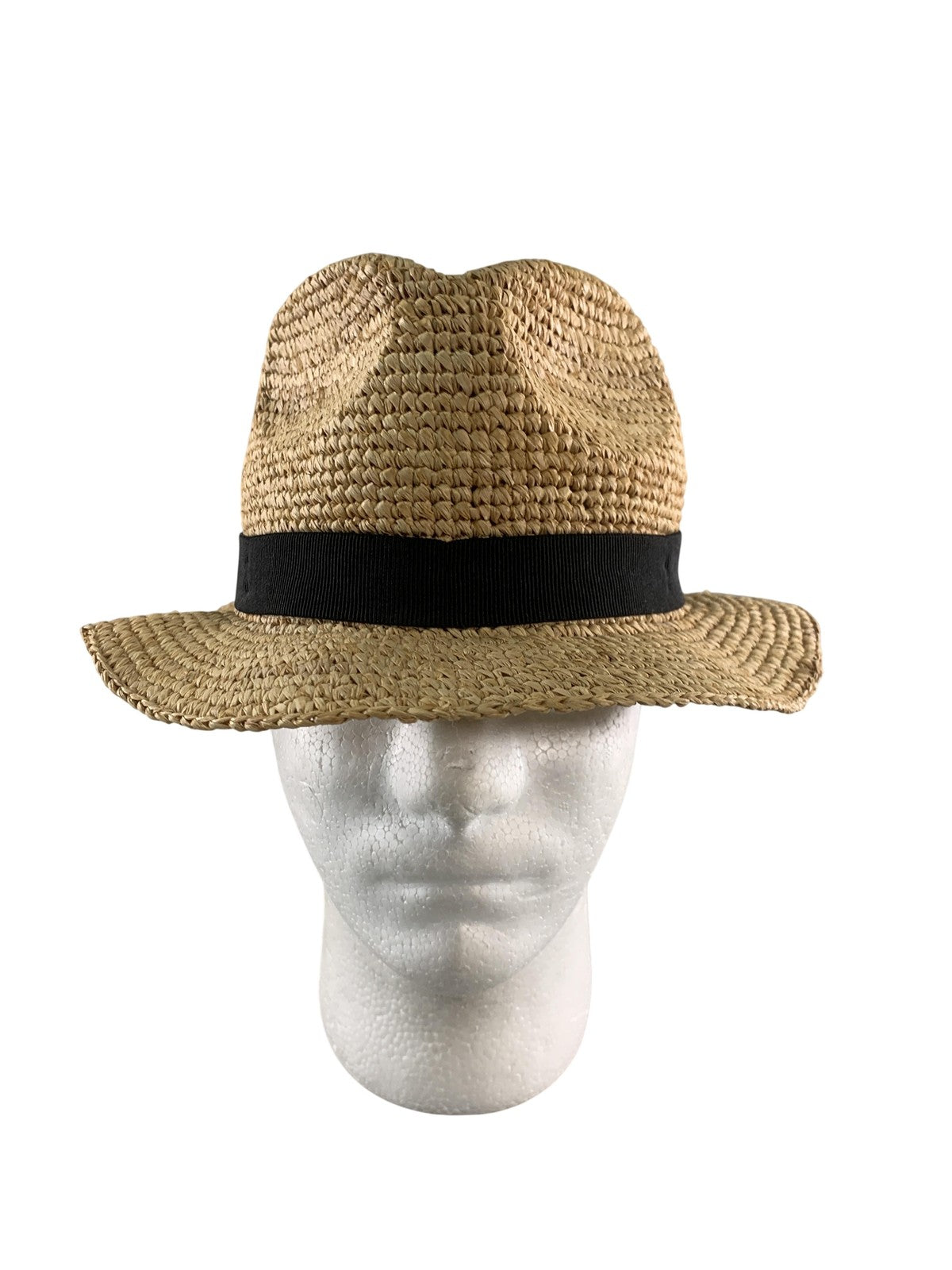 J.Crew Hat Panama Fitted Womens Medium Beige Straw Wide Brim Sun Travel Summer