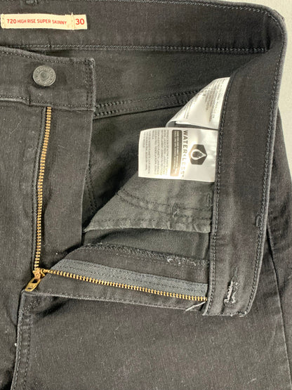 Levi’s 720 High Rise Super Skinny Jeans W30 Black Raw Hem Stretch Denim 28.5"