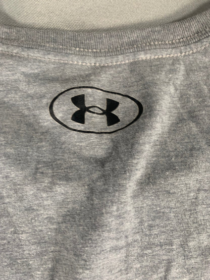 Under Armour HeatGear T-Shirt Mens L Gray Black Logo Loose Fit Short Sleeve Gym
