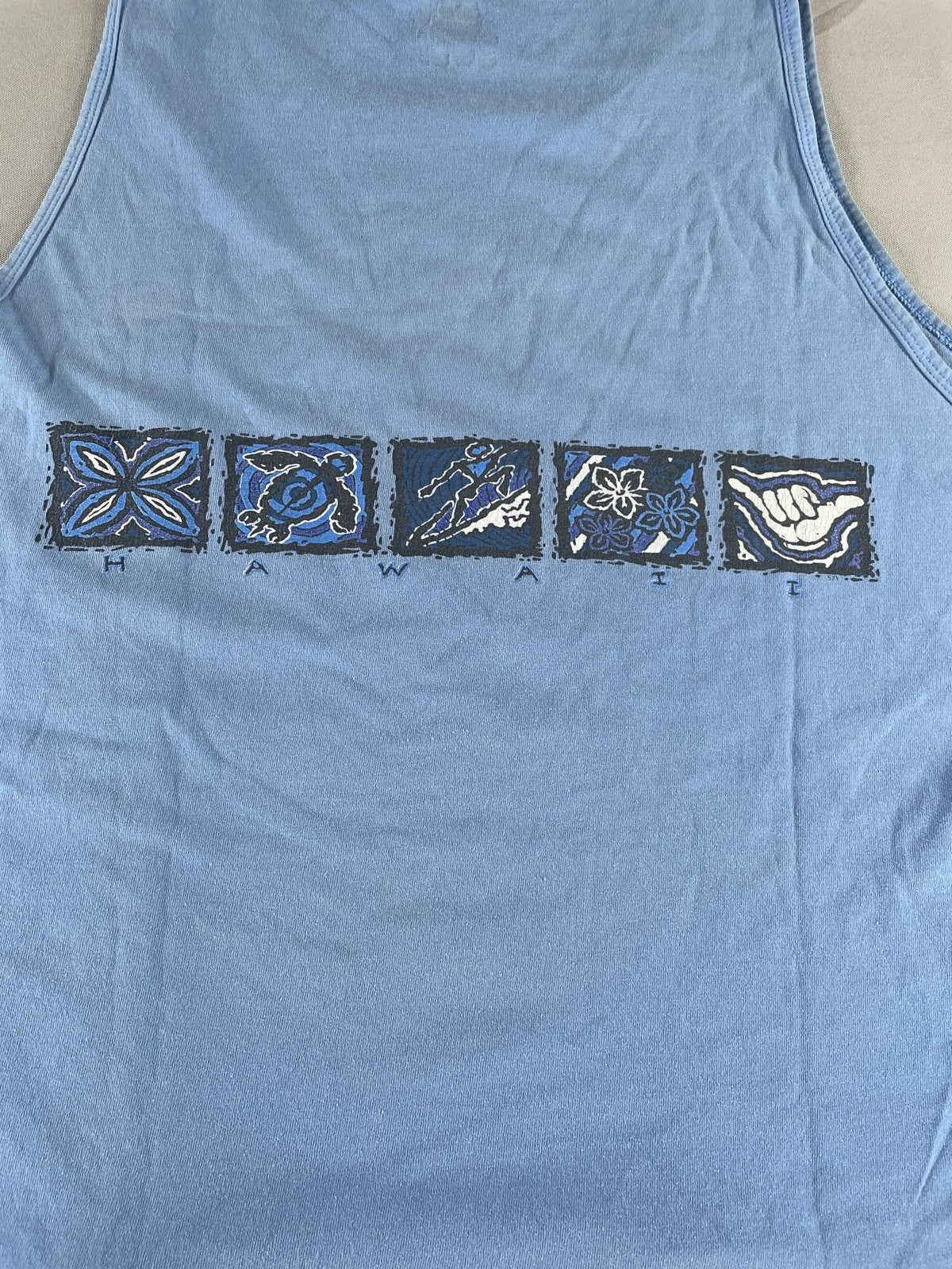 Kona Hawaii Tank Top Womens Medium Blue Sleeveless Aloha Tropical Graphic Shirt