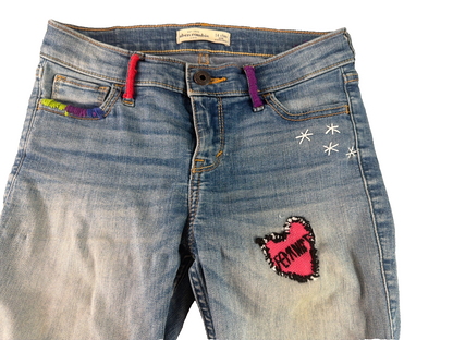 Abercrombie Kids Slim Jeans Girls 14 Distressed Patch Raw Hem Stretch Denim