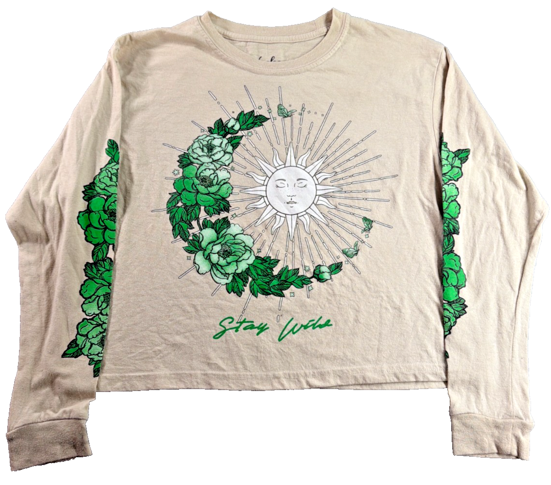 Weekend Warrior Women M Long Sleeve Tee Cream Stay Wild Sun Moon Floral Boho