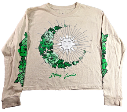 Weekend Warrior Women M Long Sleeve Tee Cream Stay Wild Sun Moon Floral Boho