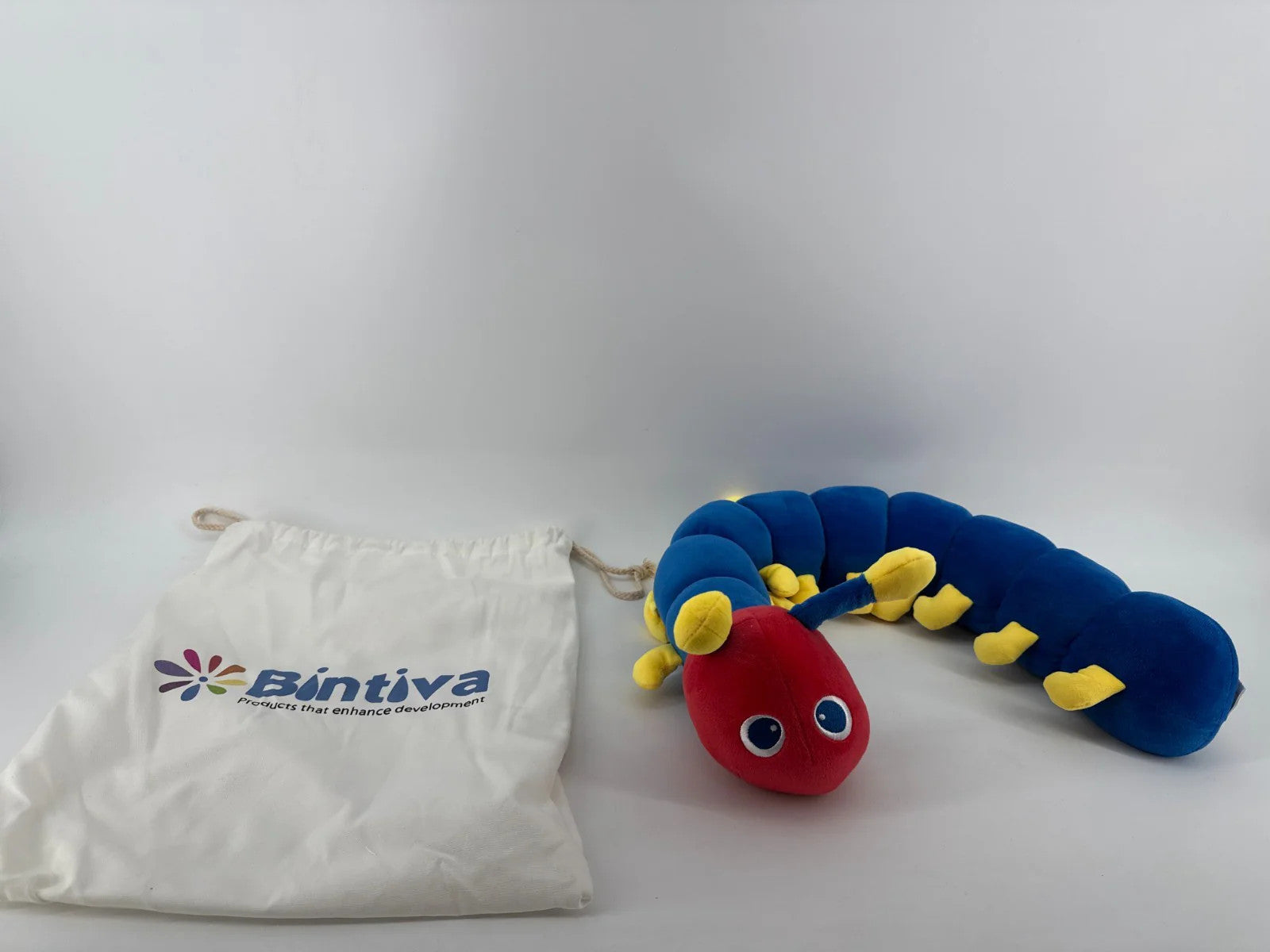 Bintiva Sensory Weighted Caterpillar Plush 30" Toy Blue Red W/ Bag Calming Toddl
