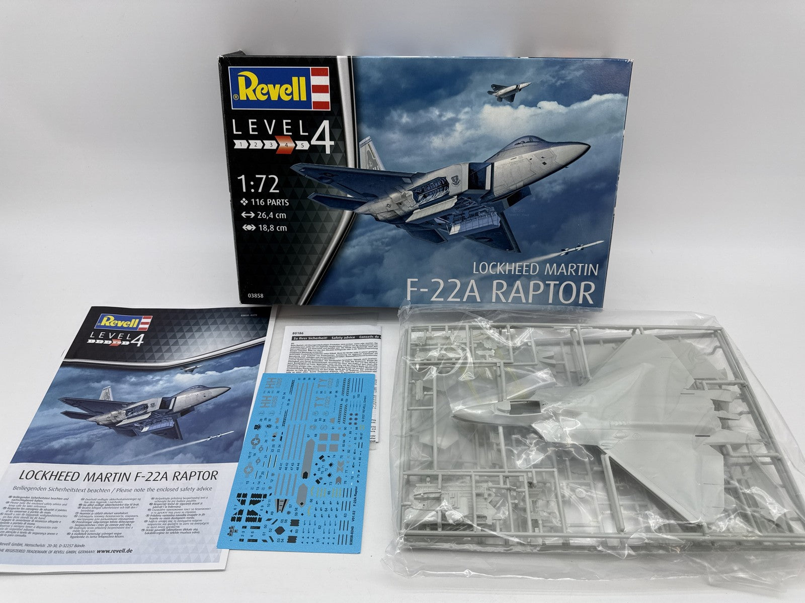 Revell F 22A Raptor 1:72 Scale Plastic Model Kit Unassembled