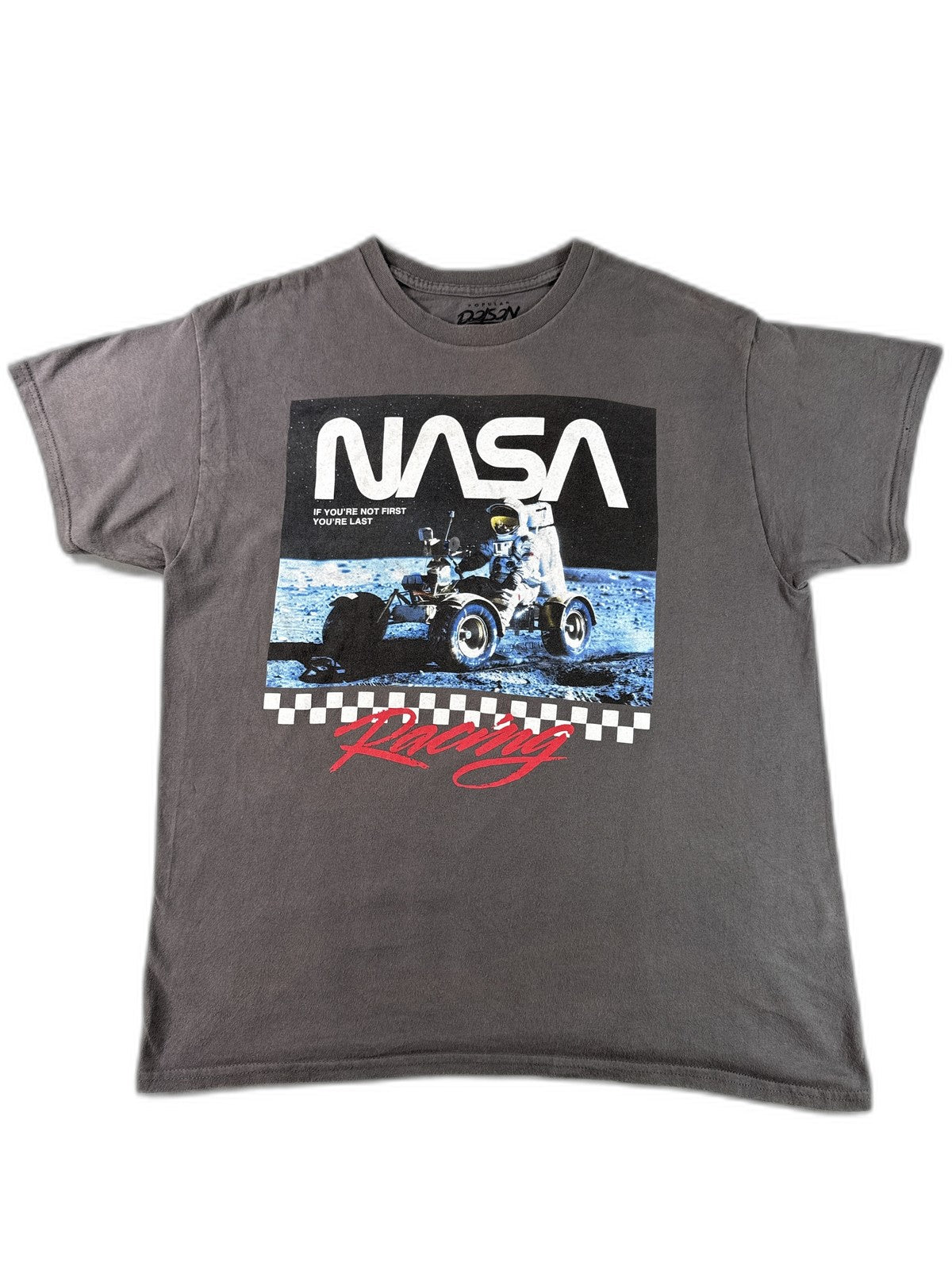 NASA Racing Graphic Tee Mens Large Gray 100% Cotton Crewneck Short Sleeve Space