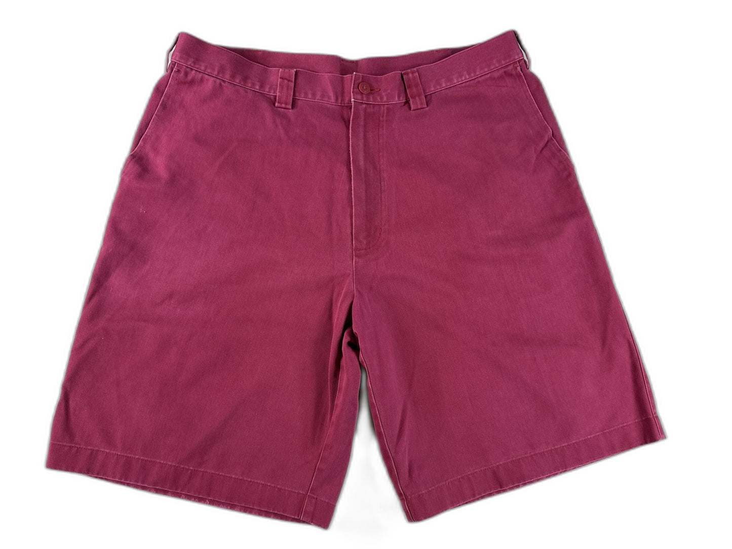 ASHWORTH AM 6174R Chino Shorts W36 Maroon 100% Cotton Pleated Thailand Golf
