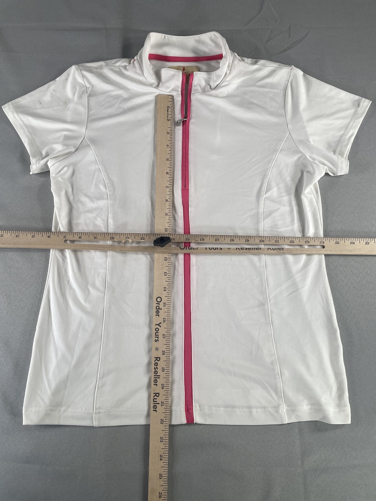 Sport Haley Shirt Womens Large White Pink Zip Golf Athletic Performance Stretch