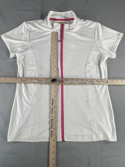 Sport Haley Shirt Womens Large White Pink Zip Golf Athletic Performance Stretch