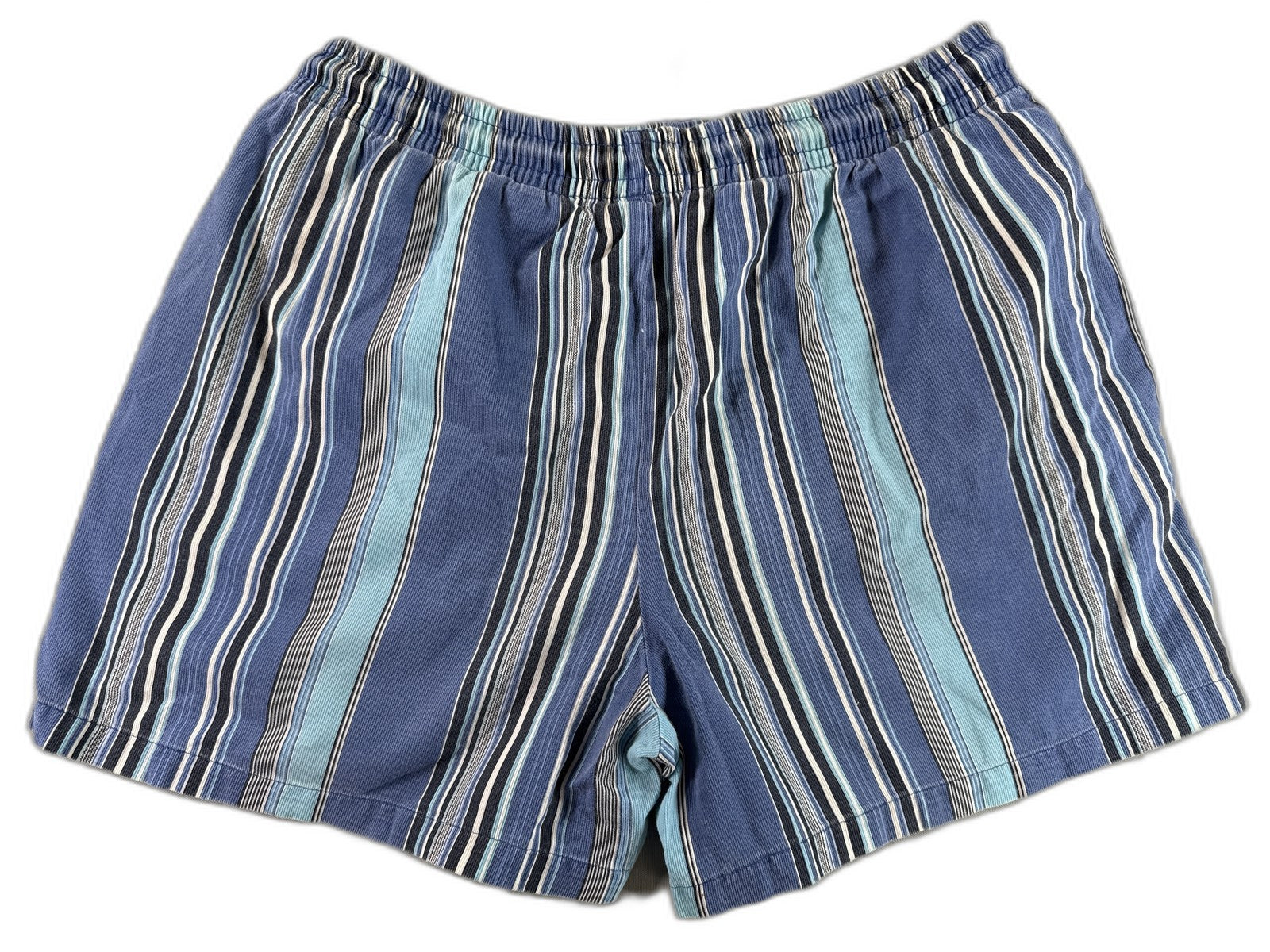 BARNEYS YORK Striped Elastic Waist Shorts M Blue 100% COTTON Regular Fit Men