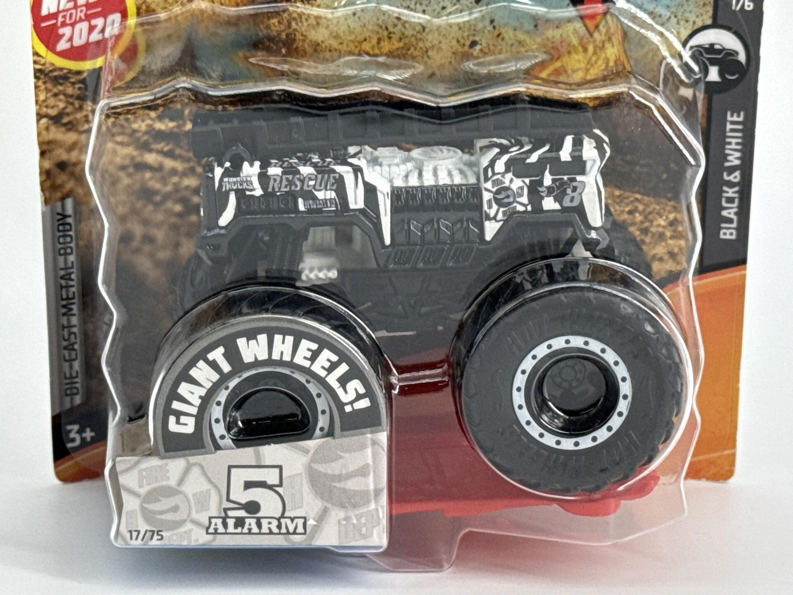 Hot Wheels Monster Trucks 5 Alarm Black White 2020 Diecast w Crush Car Sealed