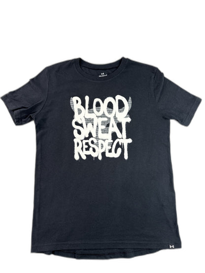 Under Armour Project Rock Blood Sweat Respect Graphic Tee YLG Youth Black Cotton