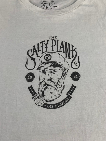 Salty Plank Los Angeles White T-Shirt Graphic Surf Captain Cotton Tee Size M USA