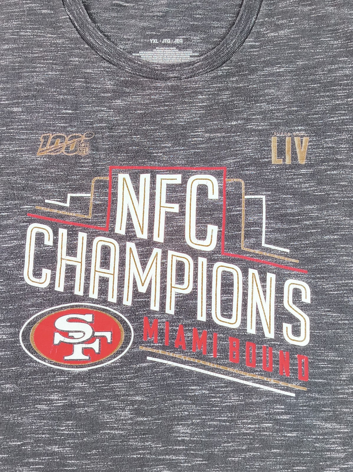NFL San Francisco 49ers Super Bowl LIV NFC Champions Tee YXL Youth Grey Heather