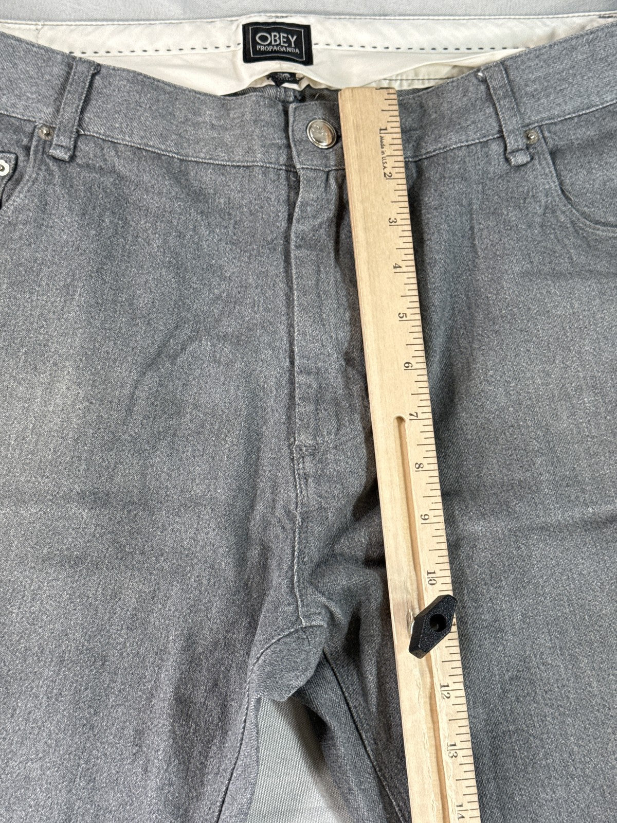 OBEY Straight Leg Jeans 38 Gray Cotton Polyurethane Stretch Modern Mid Slim