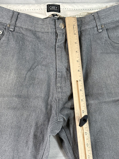 OBEY Straight Leg Jeans 38 Gray Cotton Polyurethane Stretch Modern Mid Slim