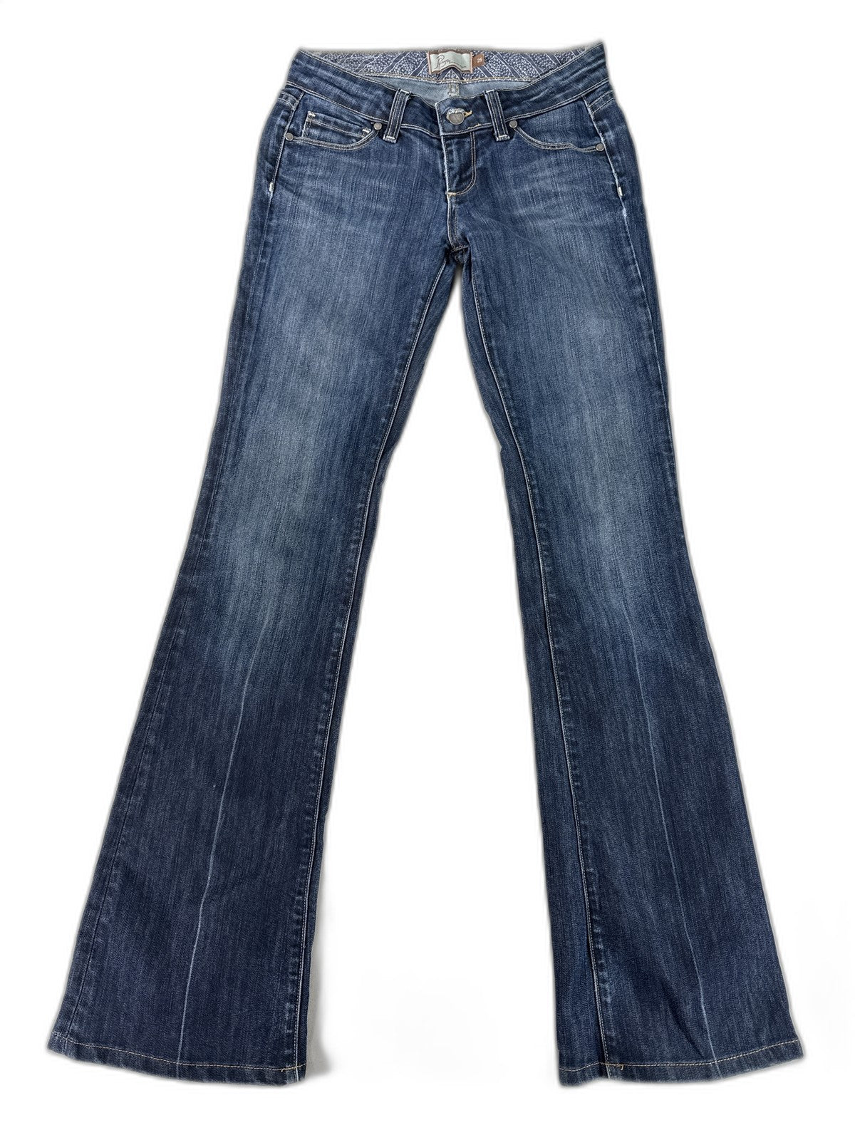 Paige Bootcut Jeans Womens 25 Blue Cotton Polyester Regular Fit Dark Wash Mid