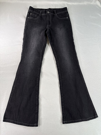 Faded Glory Flared Jeans 16R Womens 22x30 Black Denim Bell Bottom High Rise
