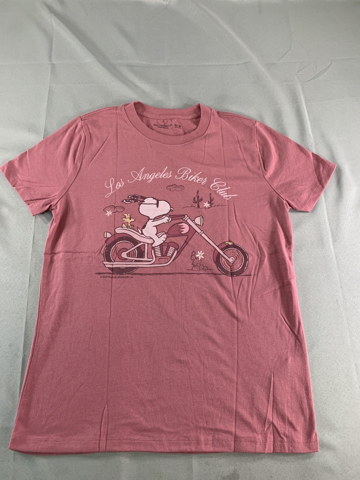 Snoopy Los Angeles Biker Club Shirt Youth 15/16 Pink Abercrombie Kids Graphic on