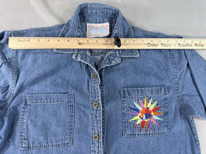 Elizabeth Traval presents HOT LINES Button Up Shirt Womens 14 Blue 100% COTTON
