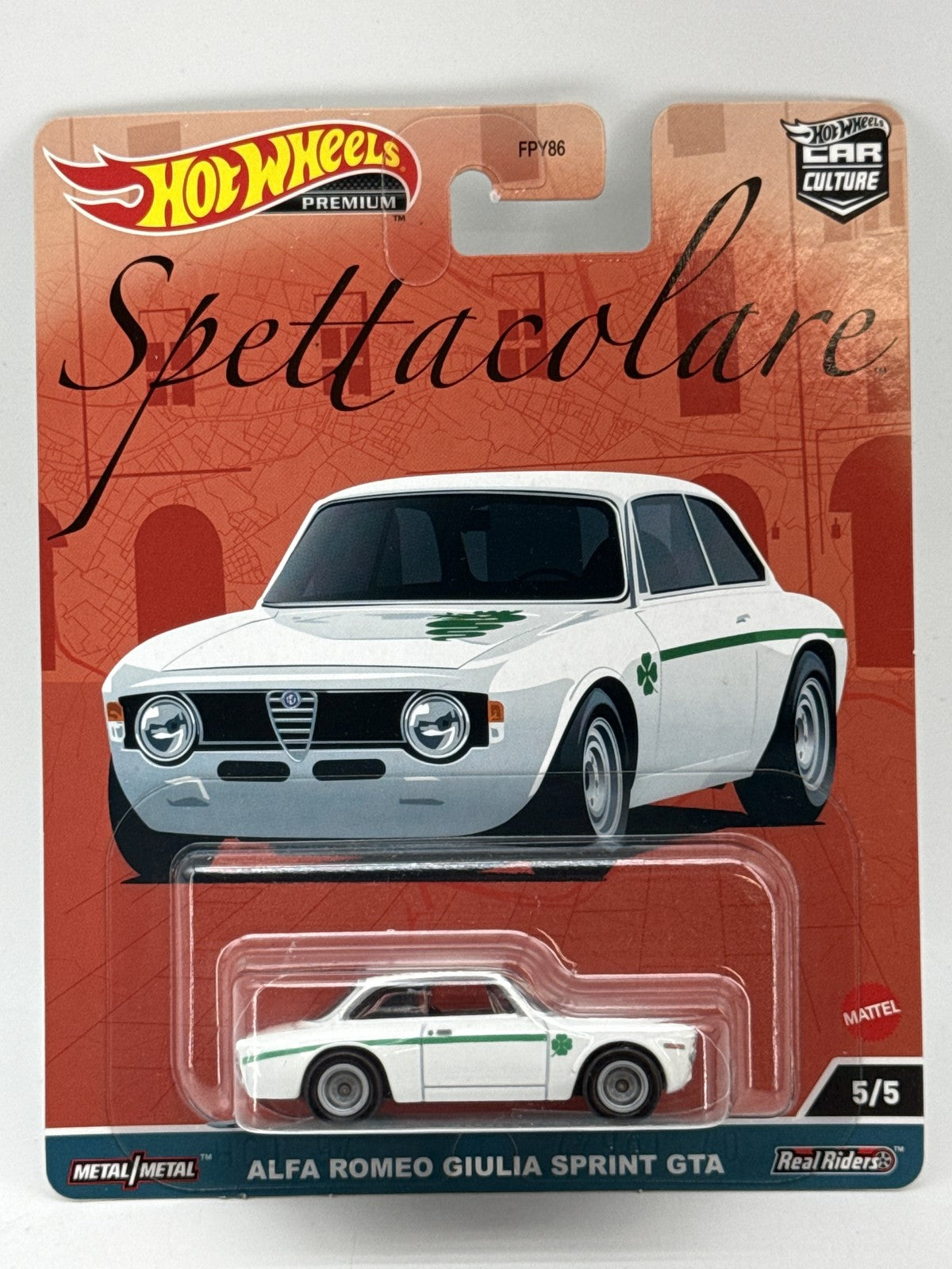 Mattel Alfa Romeo Giulia Sprint GTA Premium Diecast Car White Metal Real Riders