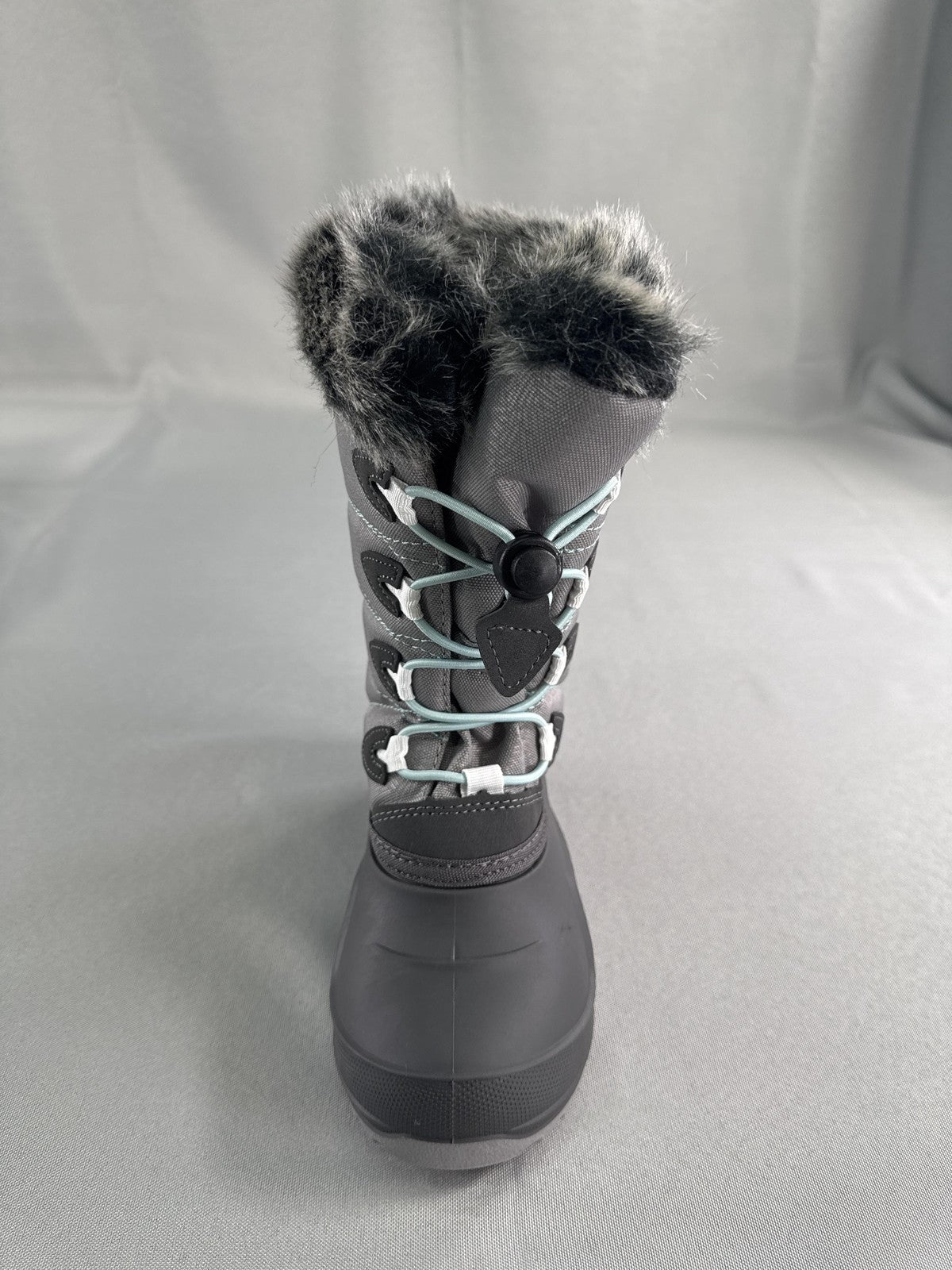 Kamik Snowangel Boots Kids Size 12 Charcoal Red Insulated Faux Fur Made USA