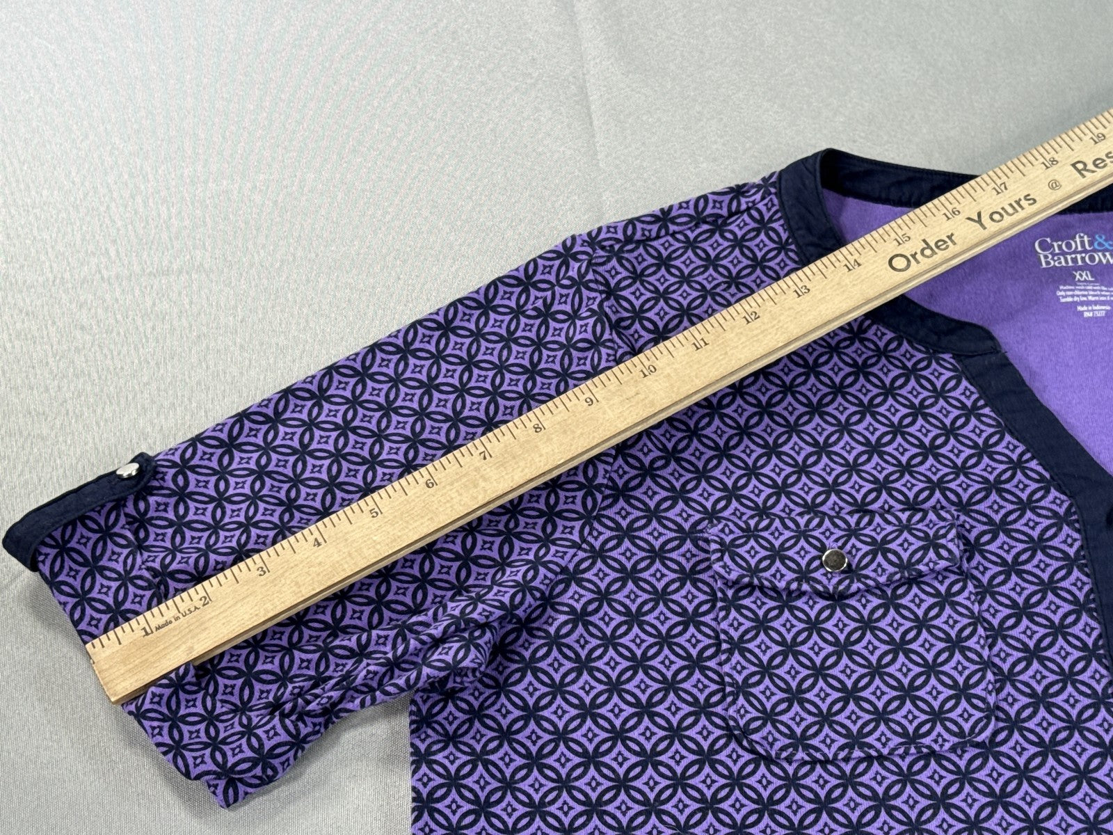 Croft Barrow Purple Geometric Print Henley Short Sleeve Top Womens XXL 100%